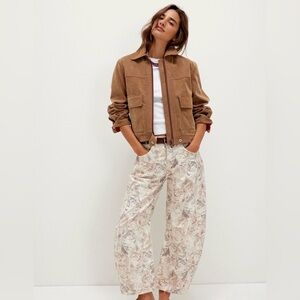 Free People We The Free Good Luck Printed Barrel Jeans cats! Discontinued print